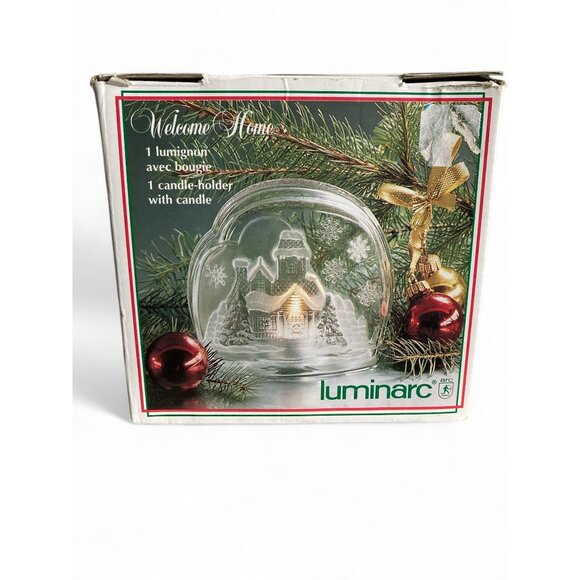Luminarc Welcome Home Glass Candle Holder Snowy House Design Made in France 1991 - Picture 2 of 6